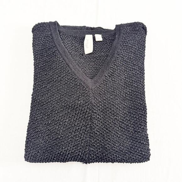 Yansi Fugel Black Knit Crochet Short Sleeve Sweater Top Size Small - Picture 1 of 5